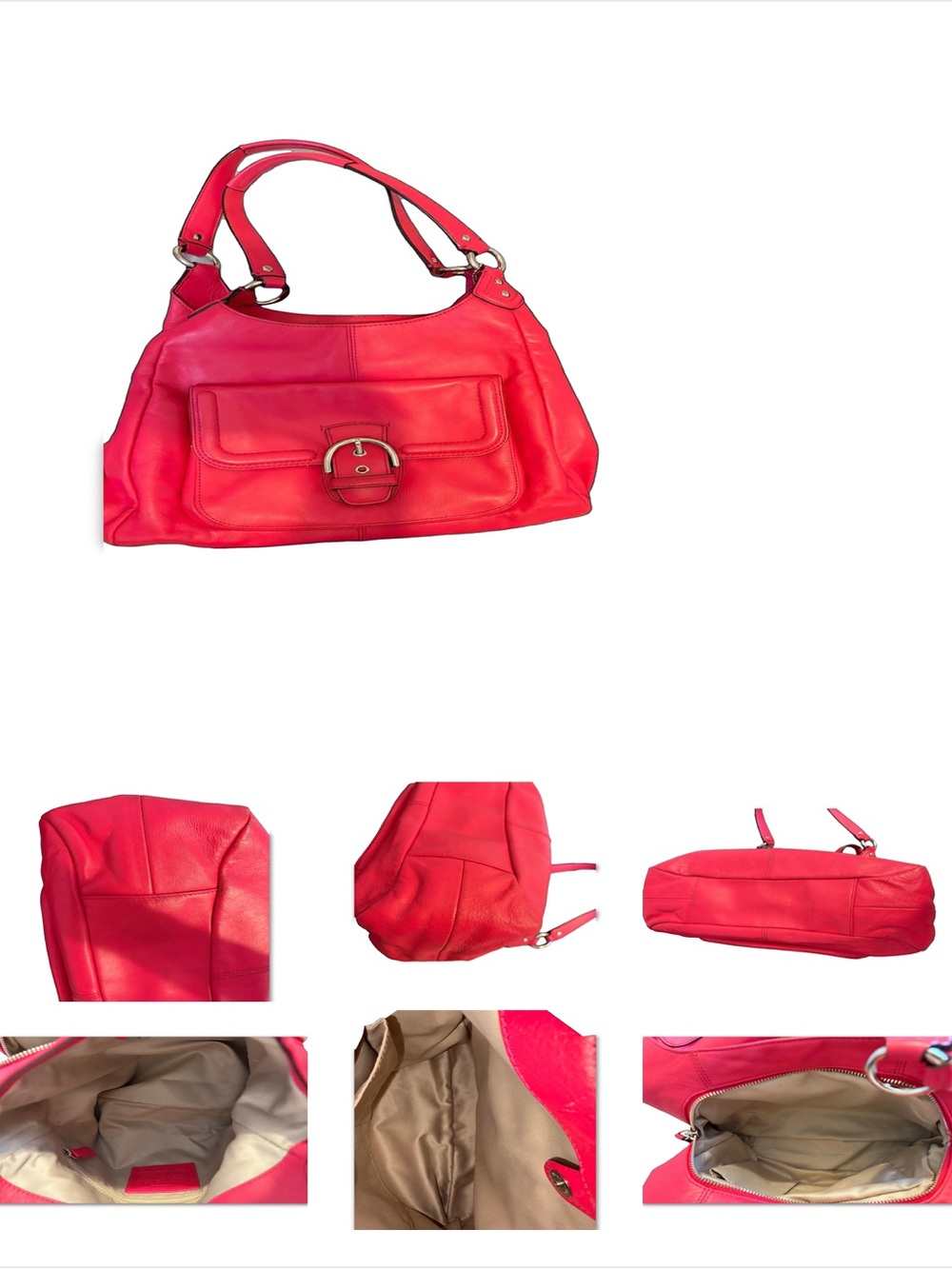 Coach Campbell Leather Hobo Bag F24686 Raspberry Pink Shoulder Bag C1480